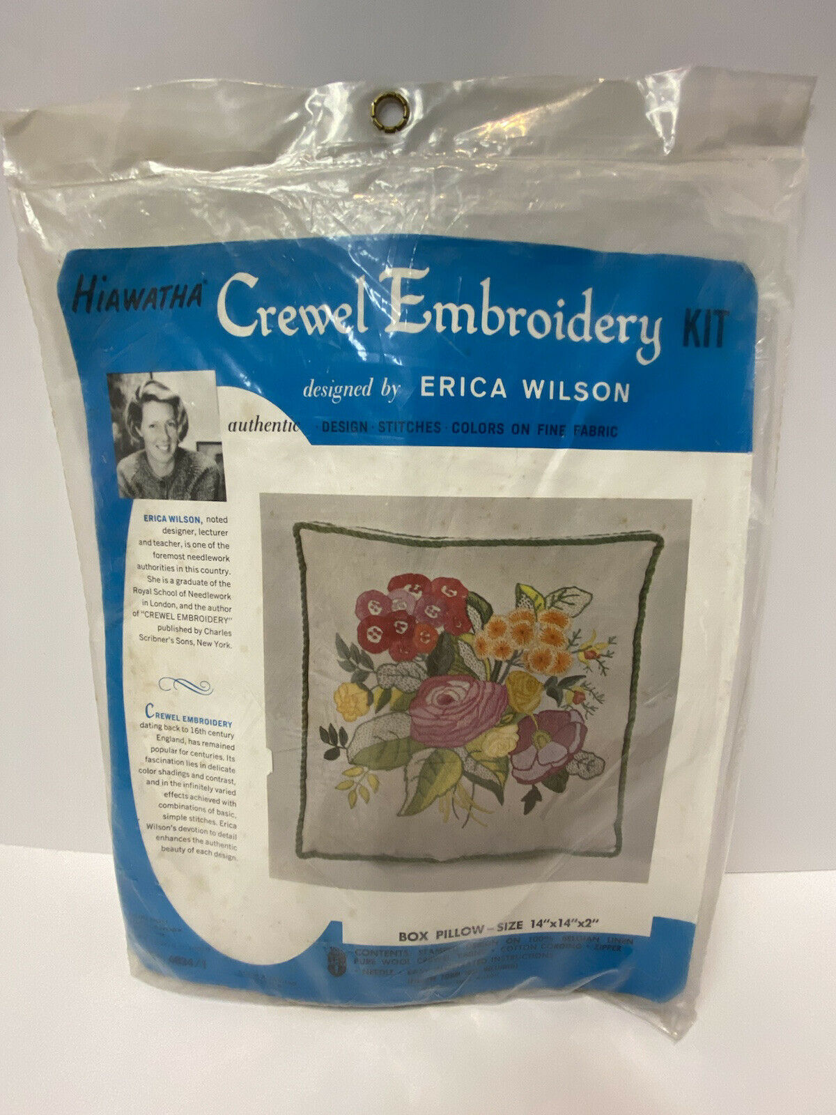 Vintage Erica Wilson Hiawatha Crewel Embroidery Kit Box Pillow #6834  14x14x2