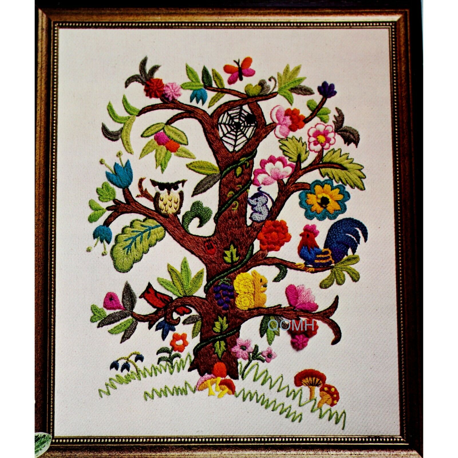 Ecology Tree Erica Wilson Vintage Crewel Embroidery Kit Owl Rooster Cardinal