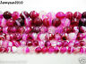 Natural Agate Gemstone Faceted Round Beads 15.5'' 6mm 8mm 10mm Pink With Stripe