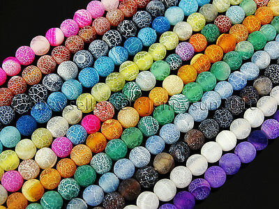 Colorful Matte Fire Crackle Agate Gemstones Round Beads 15" 4mm 6mm 8mm 10mm