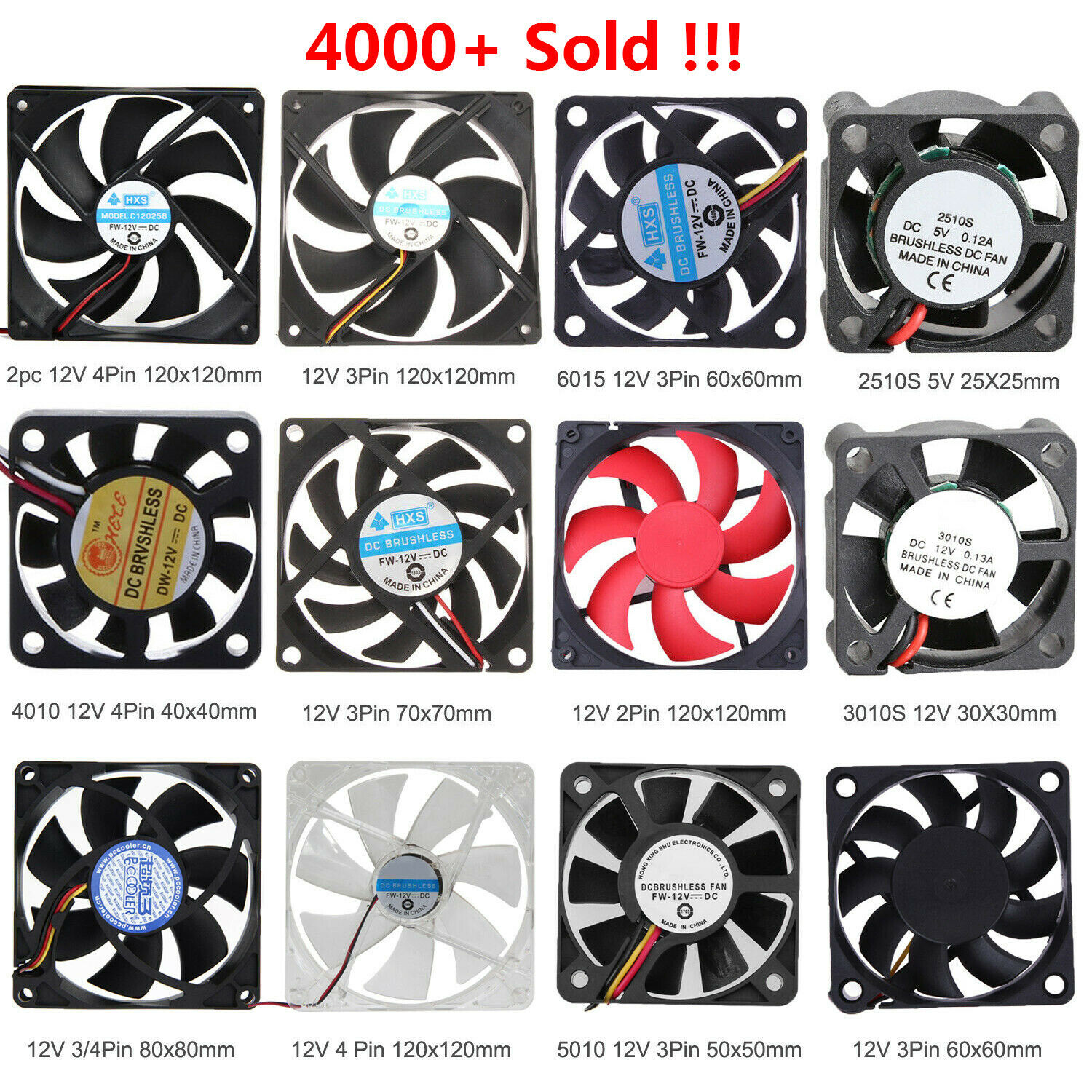 30/40/50/60/70/80/120mm Dc 12v 2/3/4pin Mini Cooler Cooling Fan For Pc Computer