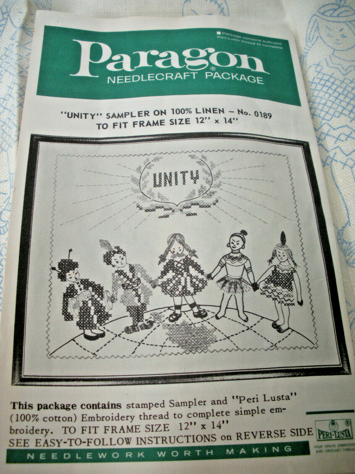 Embroidery Kit Unity Sampler Stamped Linen Paragon Vintage 12x14 0189 Open