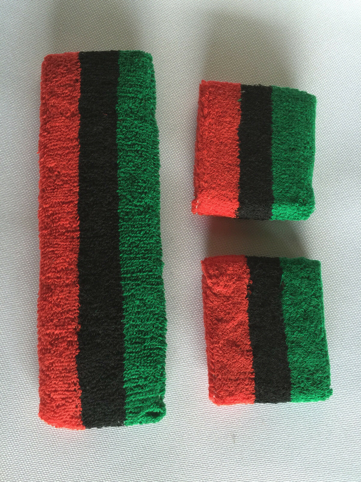 Green Black Red Stripe Sports Unisex Cotton Headband Wristband Sweatband Set