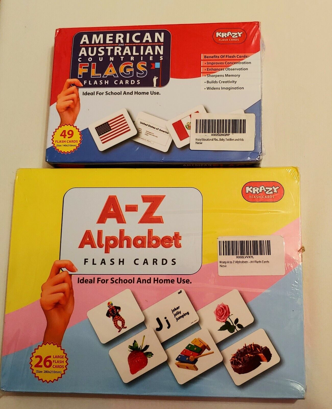 Krazy Educational Flash Cards 2 Boxes Alphabet A-z American Australian Flags New