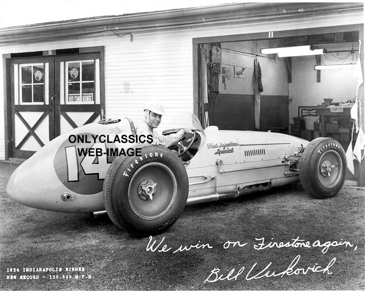 1954 Bill Vukovich Indy 500 Winner Offy Garage Shop Firestone Photo Auto Racing