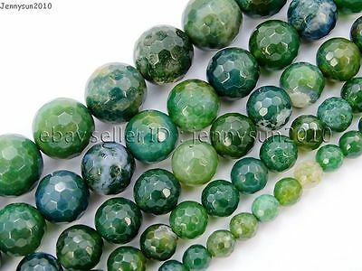 Natural Moss Agate Gemstone Faceted Round Beads 15'' 4mm 6mm 8mm 10mm 12mm 14mm