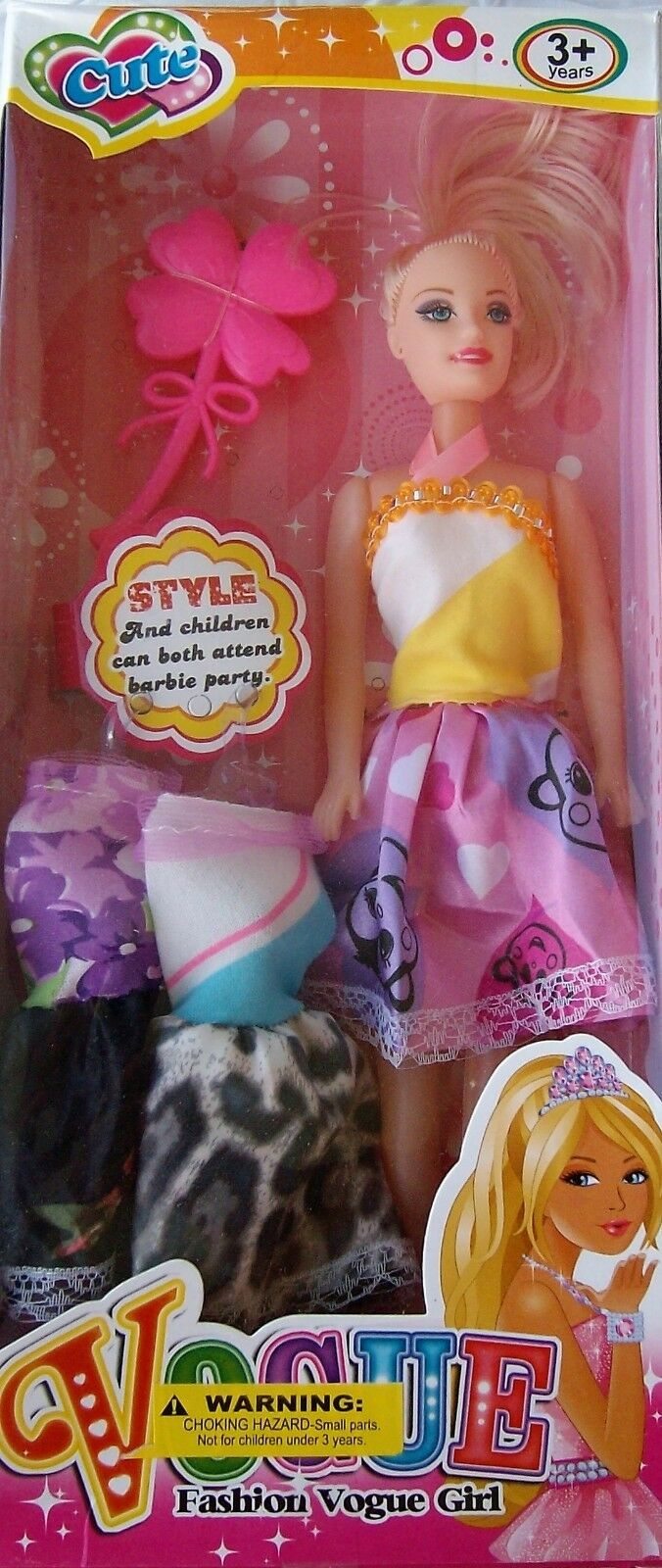Vogue Fashion Girl Doll With Dresses And Accessories (white, Yellow, Rose)