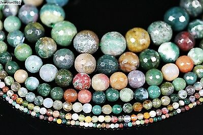 Natural Indian Agate Gemstone Faceted Round Beads 15'' 2mm 4mm 6mm 8mm 10mm 12mm