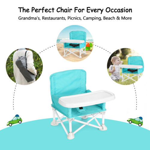 Baby Booster Seat W/ Tray For Baby Folding High Chair For Eating Camping Beach