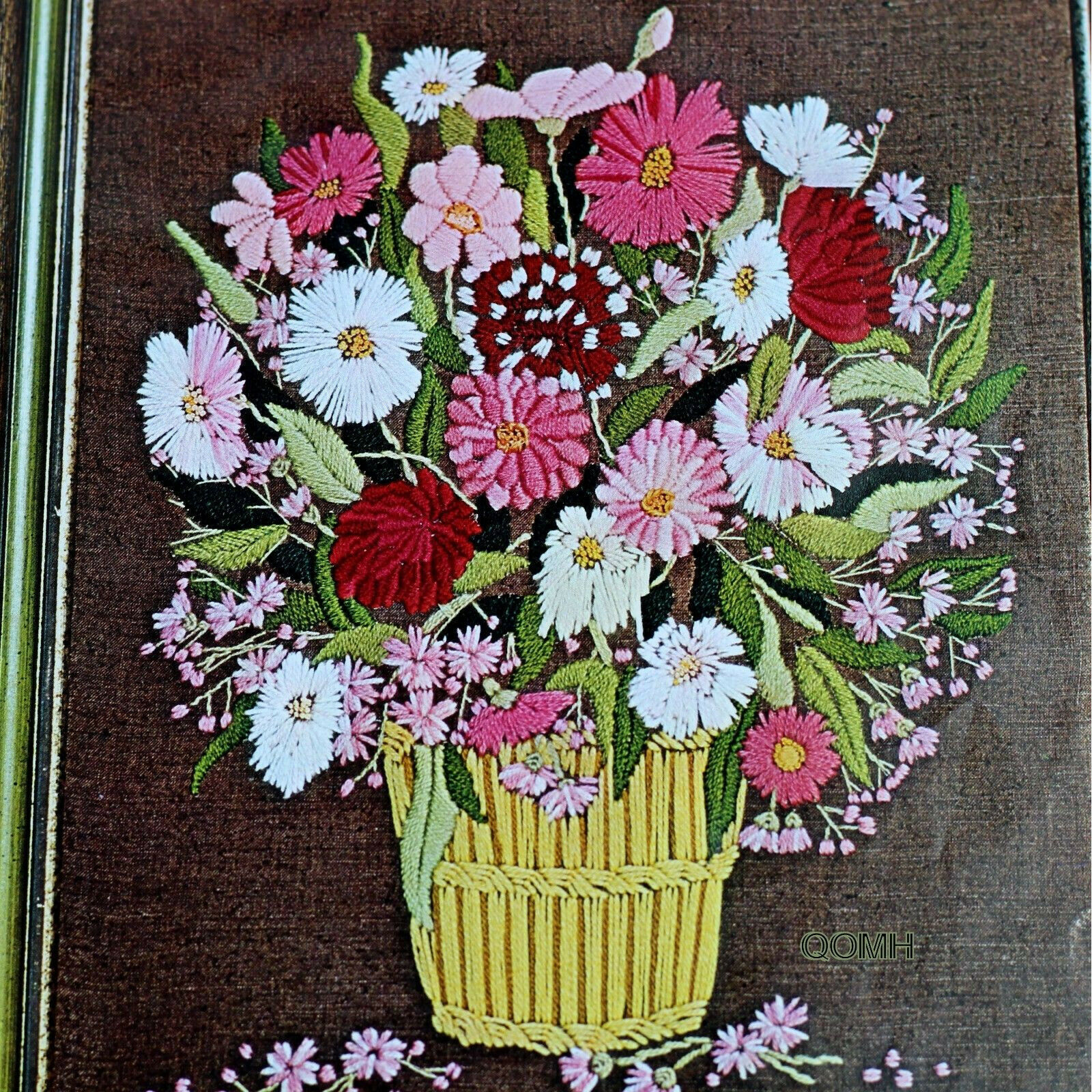 Garden Basket Vintage Crewel Kit Large Marcia Reed Linen Fabric Retro Mod Floral
